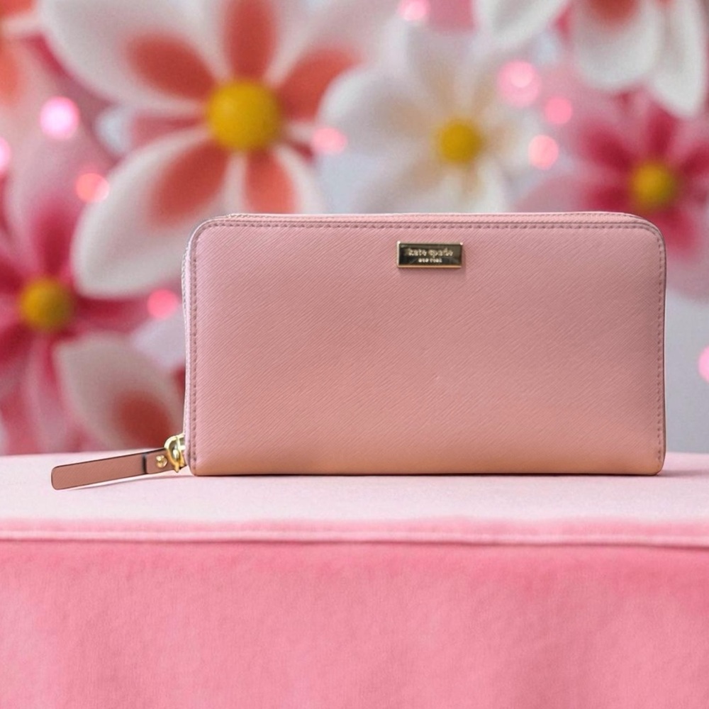 Kate Spade Newbury Lane Neda Zip Around Wallet Clutch Rose Pink Gold Wallet